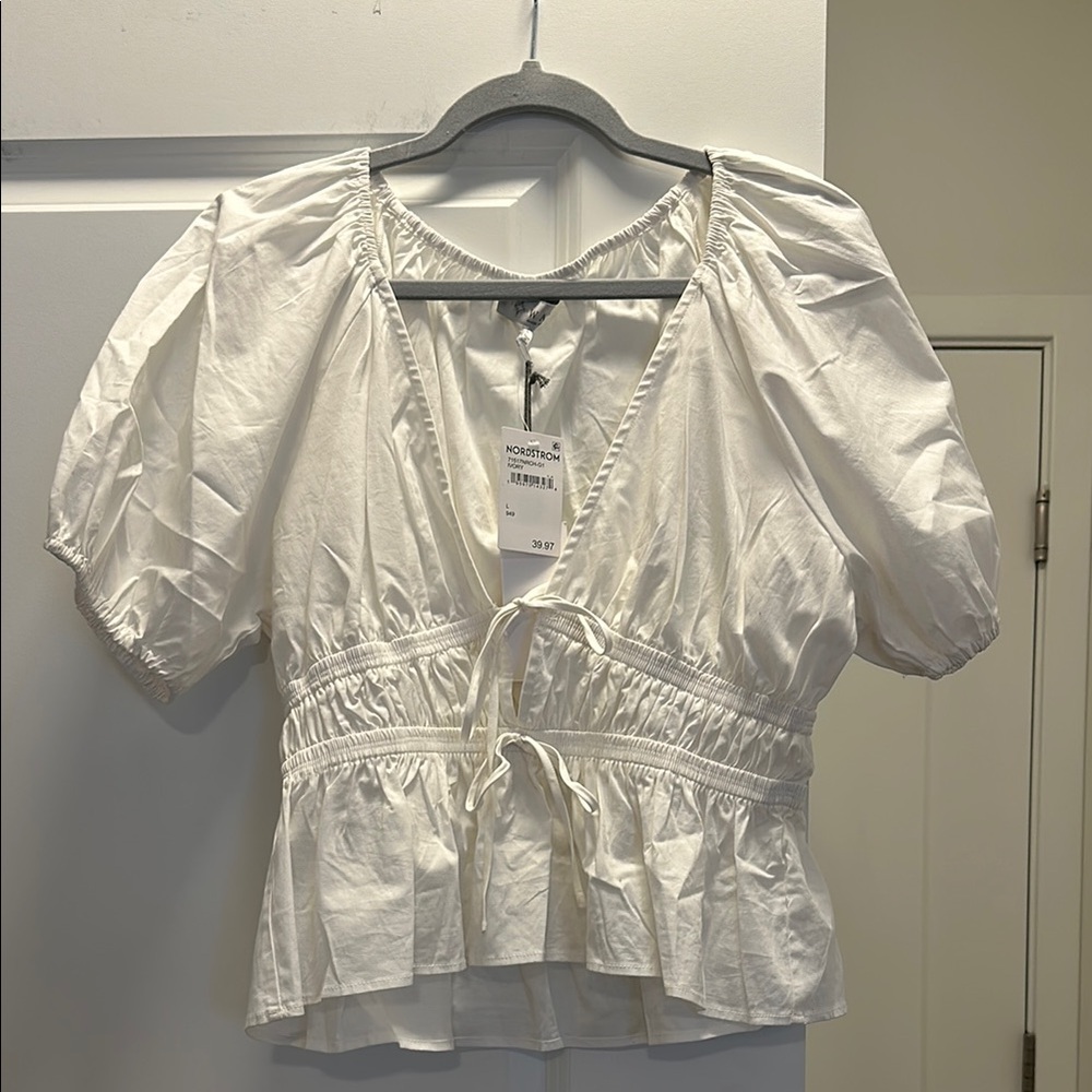 Nordstrom White Puff Sleeve Top